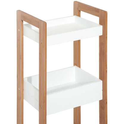 Bathroom Cabinet Multipurpose 3-Tier Compact Shelf in MDF Wood and Bamboo, White, 27.5x20.8x74cm - Borgè