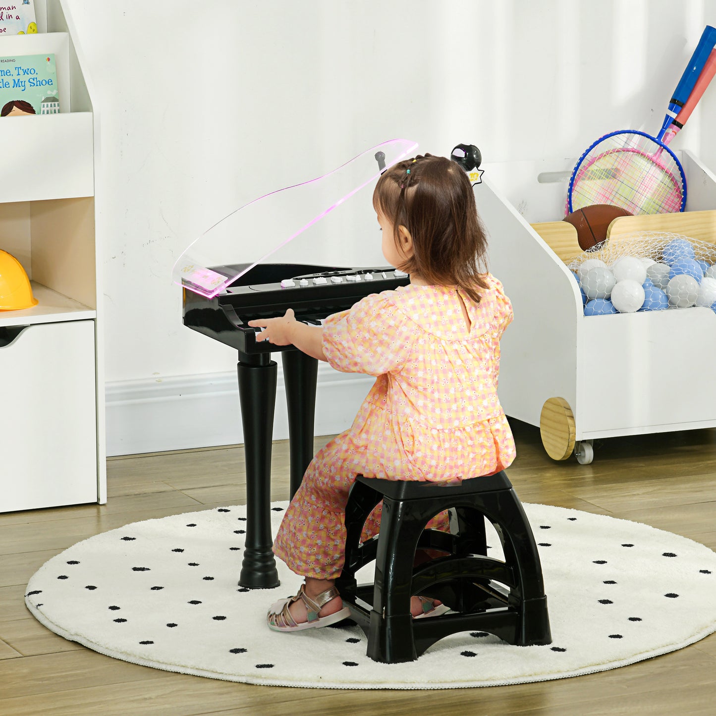 AIYAPLAY 32-Key Children's Piano with Stool, Microphone, Music, Lights and Removable Legs, Black - Borgè