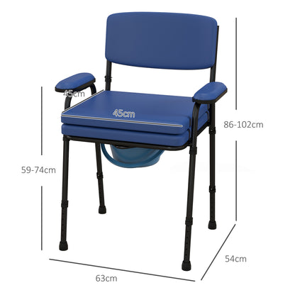 5 in 1 Comfortable Chair for the Elderly and Disabled for WC and Shower, Adjustable Height and Removable Bucket, Blue