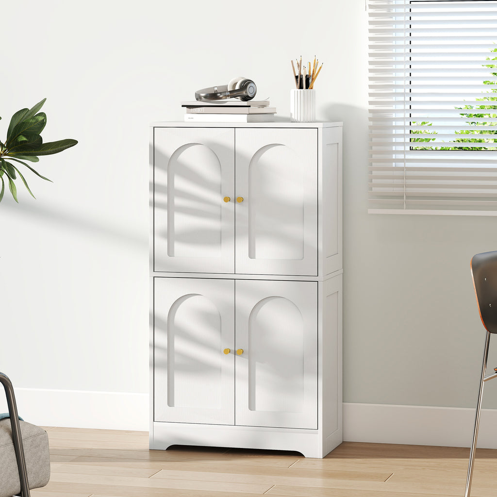 Wooden Kitchen Sideboard with 2 Cabinets, 4 Doors, 2 Adjustable Shelves, for Dining Room, Living Room, White