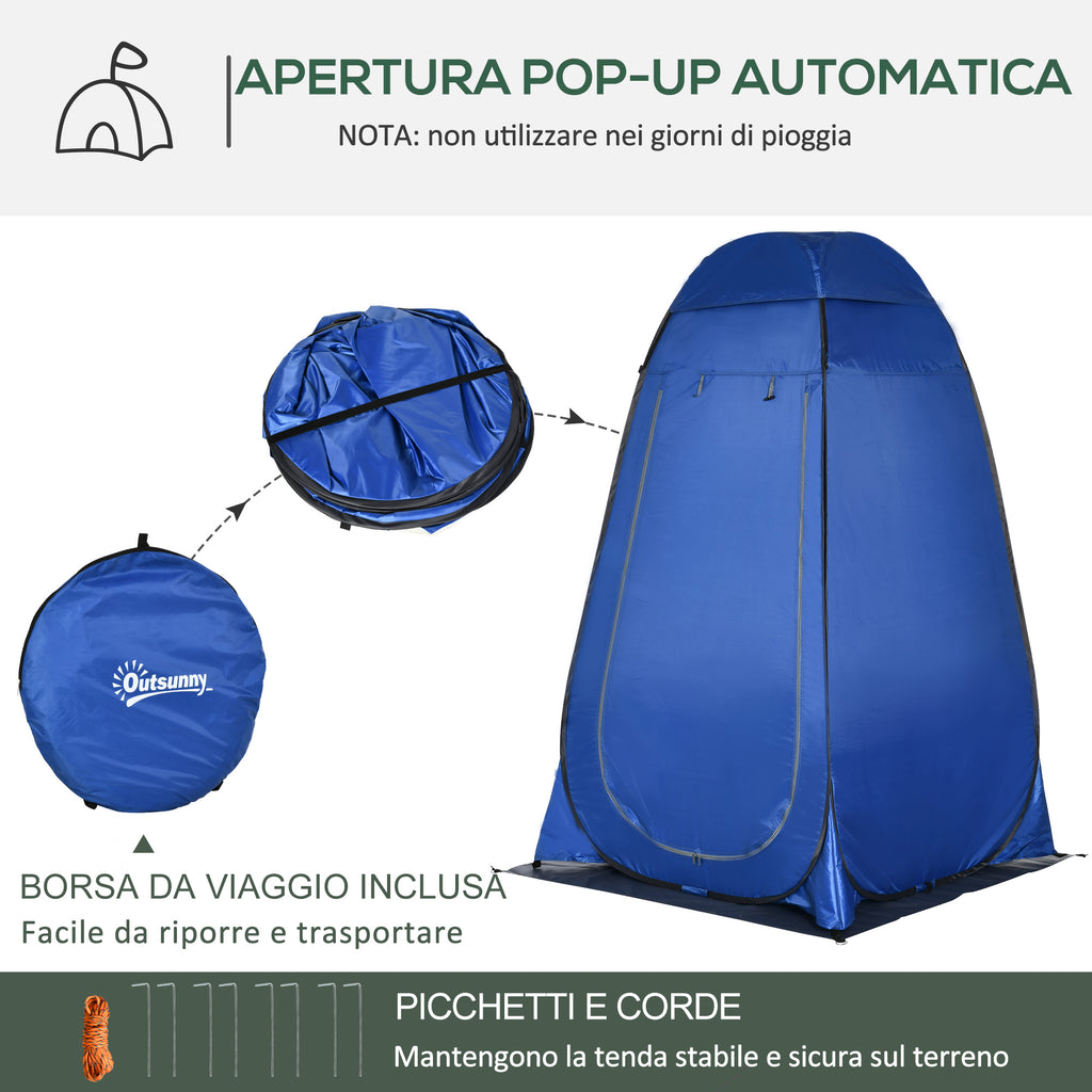 Camping and Beach Shower Tent with Zipper Door and Transport Bag, 126x124x189 cm, Dark Blue