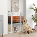 Adjustable Dog Gate with Extensions and Cat Door, 76-104x106cm, White