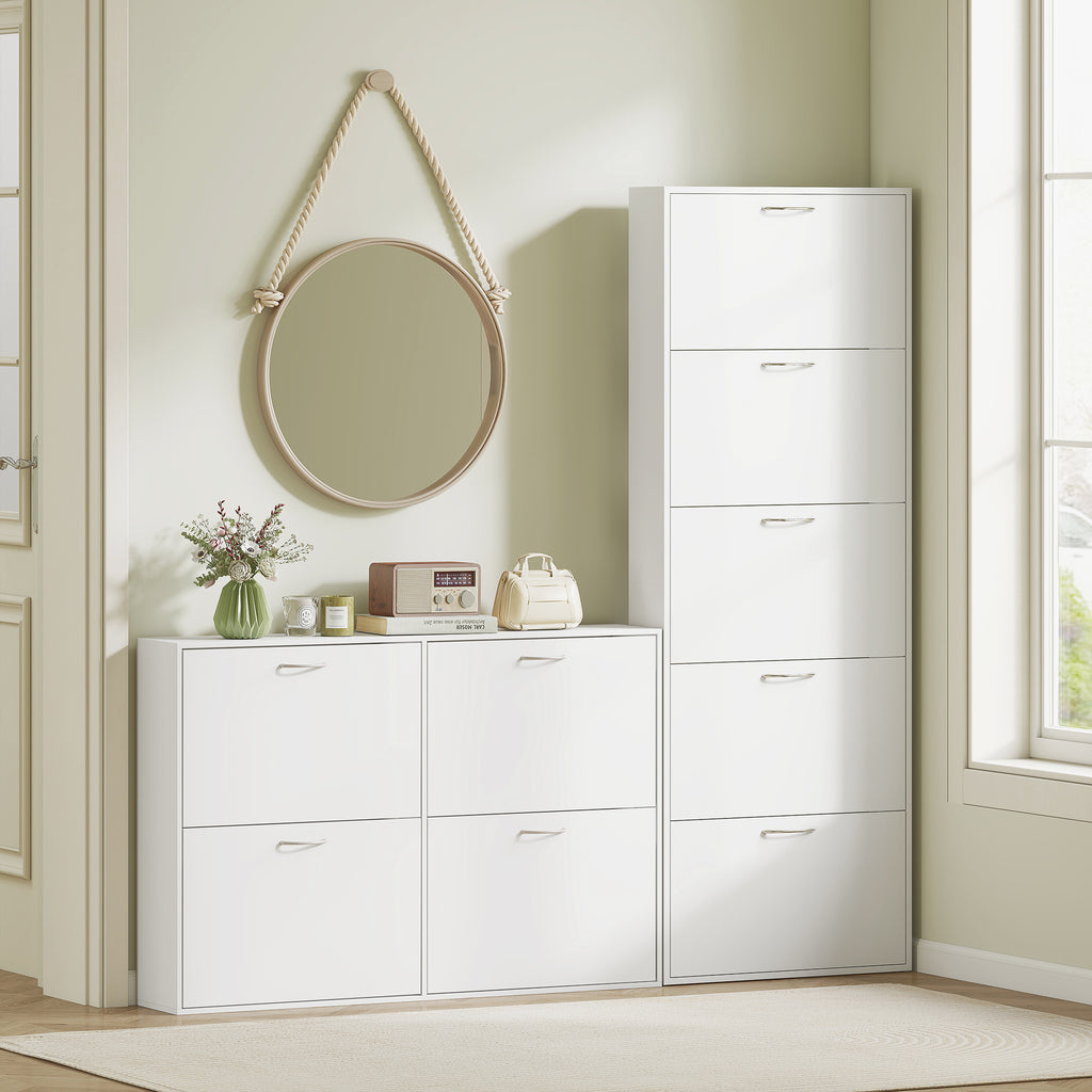 HOMCOM 5-Door Anti-Tip Wooden Shoe Rack, 65x17x180.5 cm, White