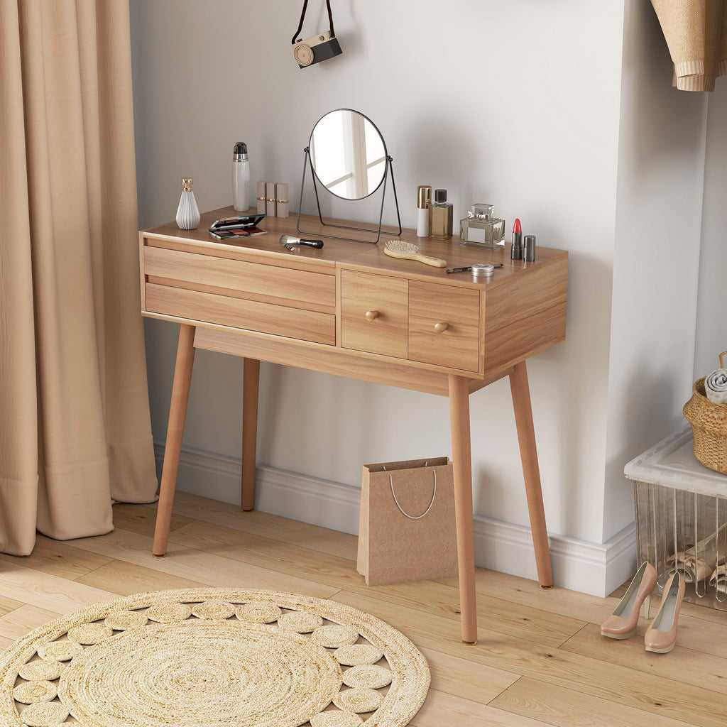 Wooden Dressing Table with LED Mirror and Storage, 100x40x87 cm