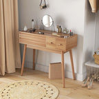 Wooden Dressing Table with LED Mirror and Storage, 100x40x87 cm