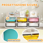 AIYAPLAY Children's Wooden Toy Storage Shelf with 6 Removable Plastic Bins, Multicolor