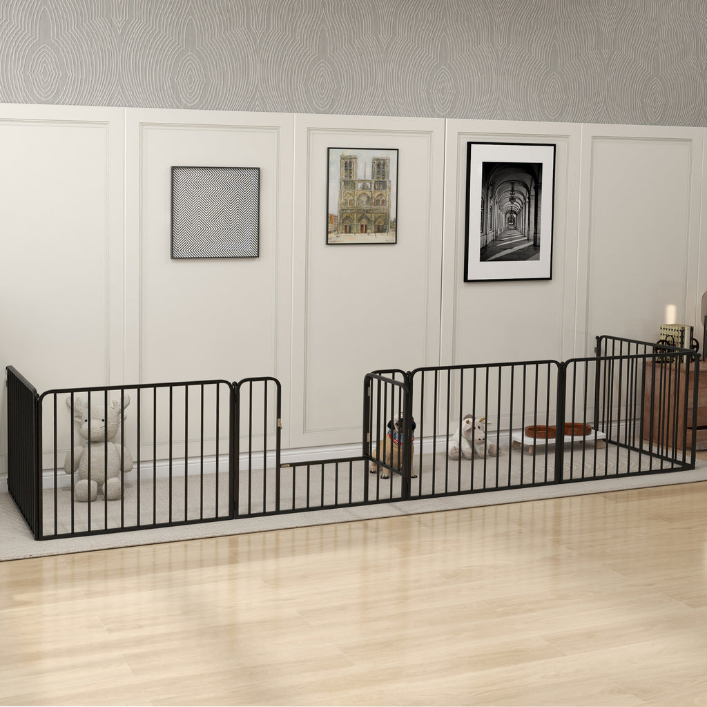 PAWHUT FENCE FOR 6 DOGS with 6 modular and outdoor modular panels, in steel, 164x83x60 cm, black - Borgè