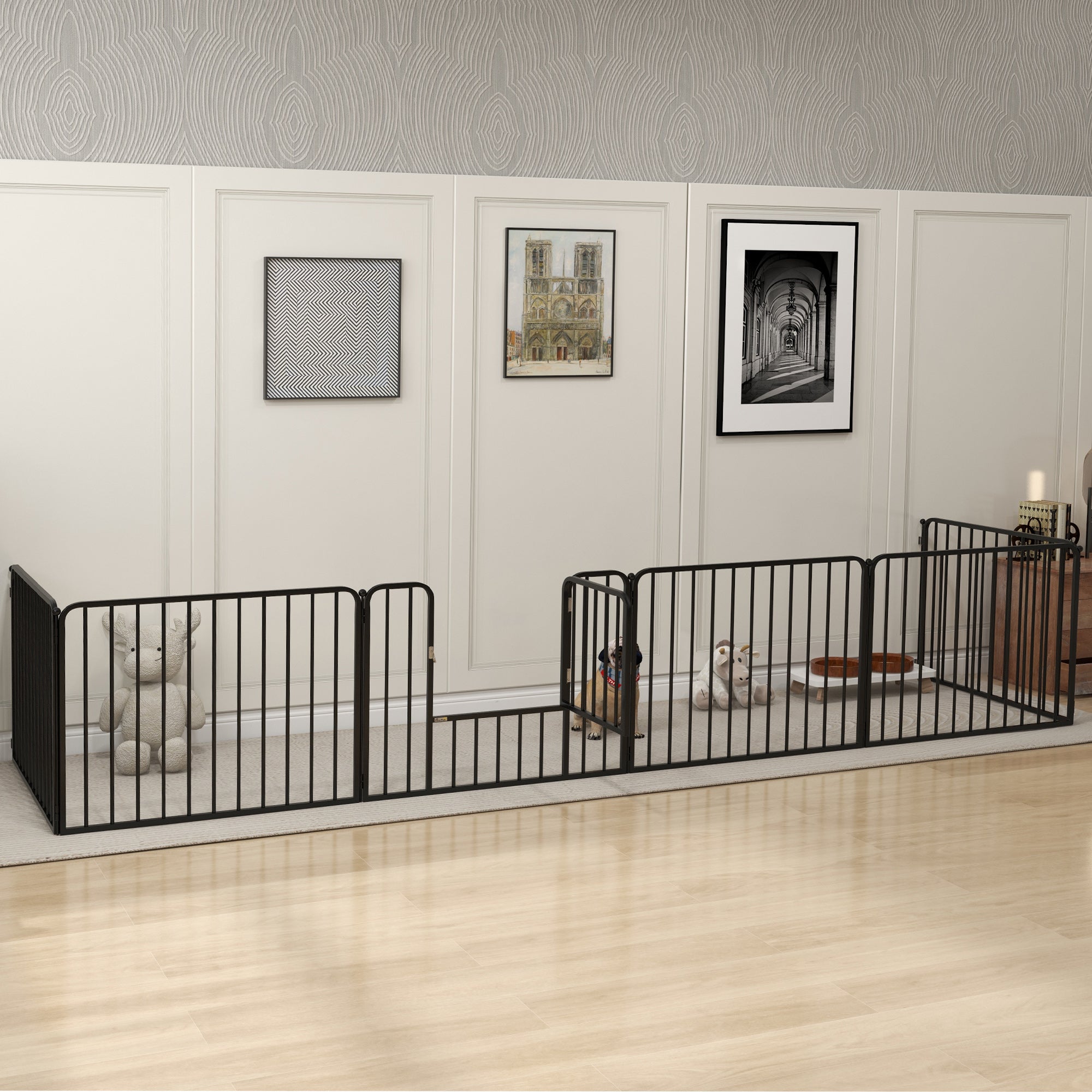 PAWHUT FENCE FOR 6 DOGS with 6 modular and outdoor modular panels, in steel, 164x83x60 cm, black - Borgè