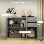 Modern Sideboard with 3 Cabinets and 2 Drawers, Wooden, 106x35x76 cm, Light Grey