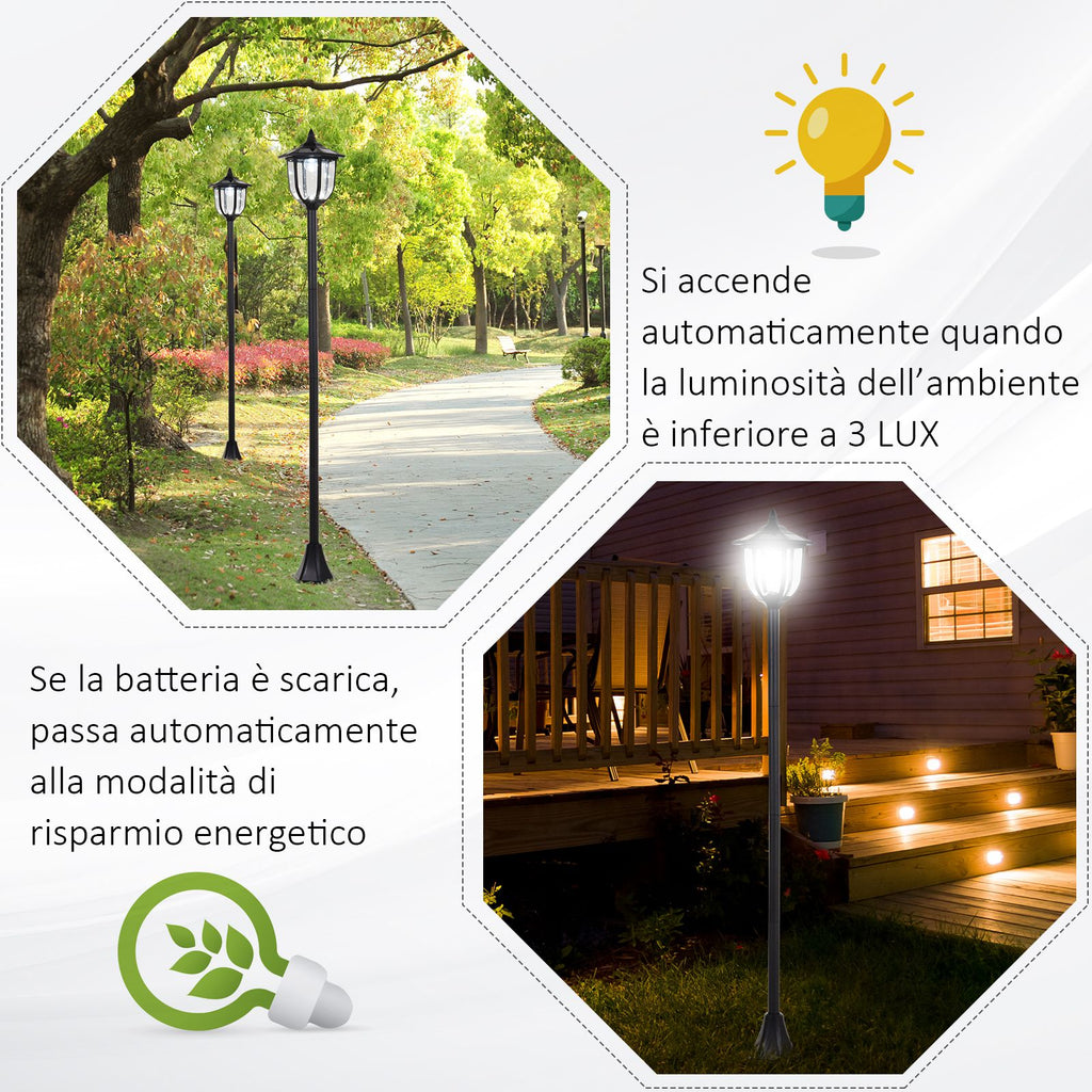 Outdoor street lamp with 6 LED lights and solar panels, waterproof, automatic switch-on, duration 6 hours, height 177cm - Borgè