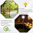 Outdoor street lamp with 6 LED lights and solar panels, waterproof, automatic switch-on, duration 6 hours, height 177cm - Borgè