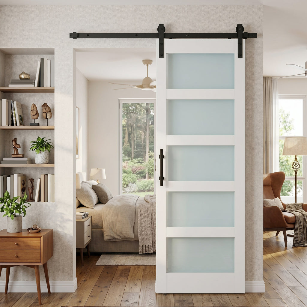 HOMCOM Sliding Door in Satin Glass with Track and Hardware Kit, in Wood, 71.2x3.5x213.4 cm, Multicolor