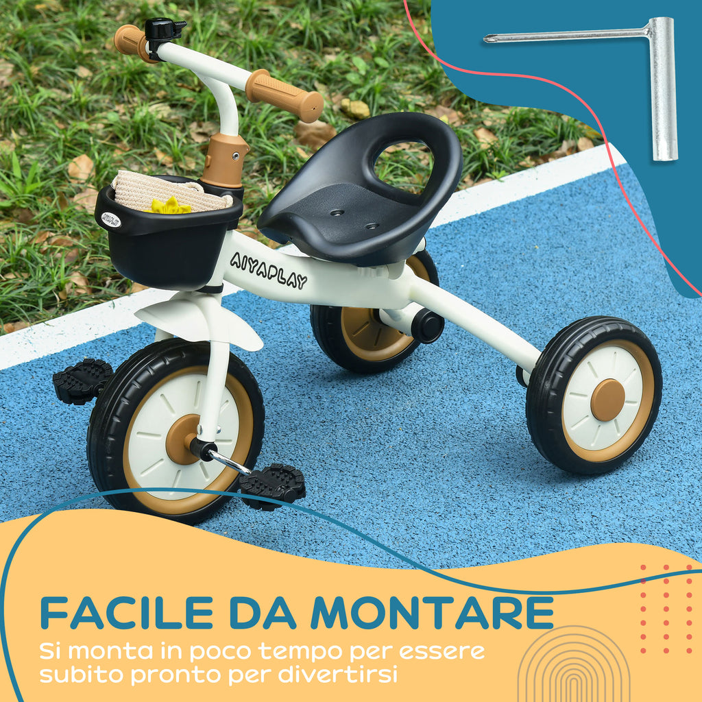 Children's Tricycle for 2-5 Years with Adjustable Seat and Bell, 70.5x50x58cm, White