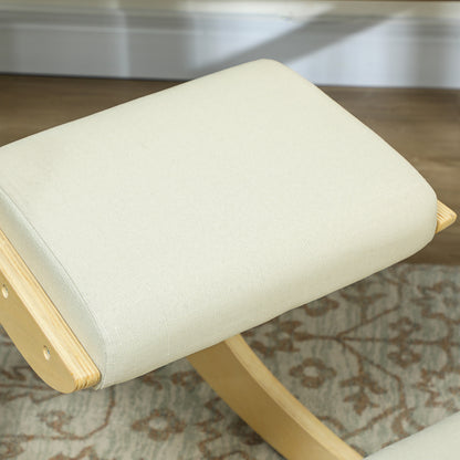 Kneeling Chair with Rocking Movement, in Linen Effect Fabric and Birch Wood, 55x85x55 cm, Cream