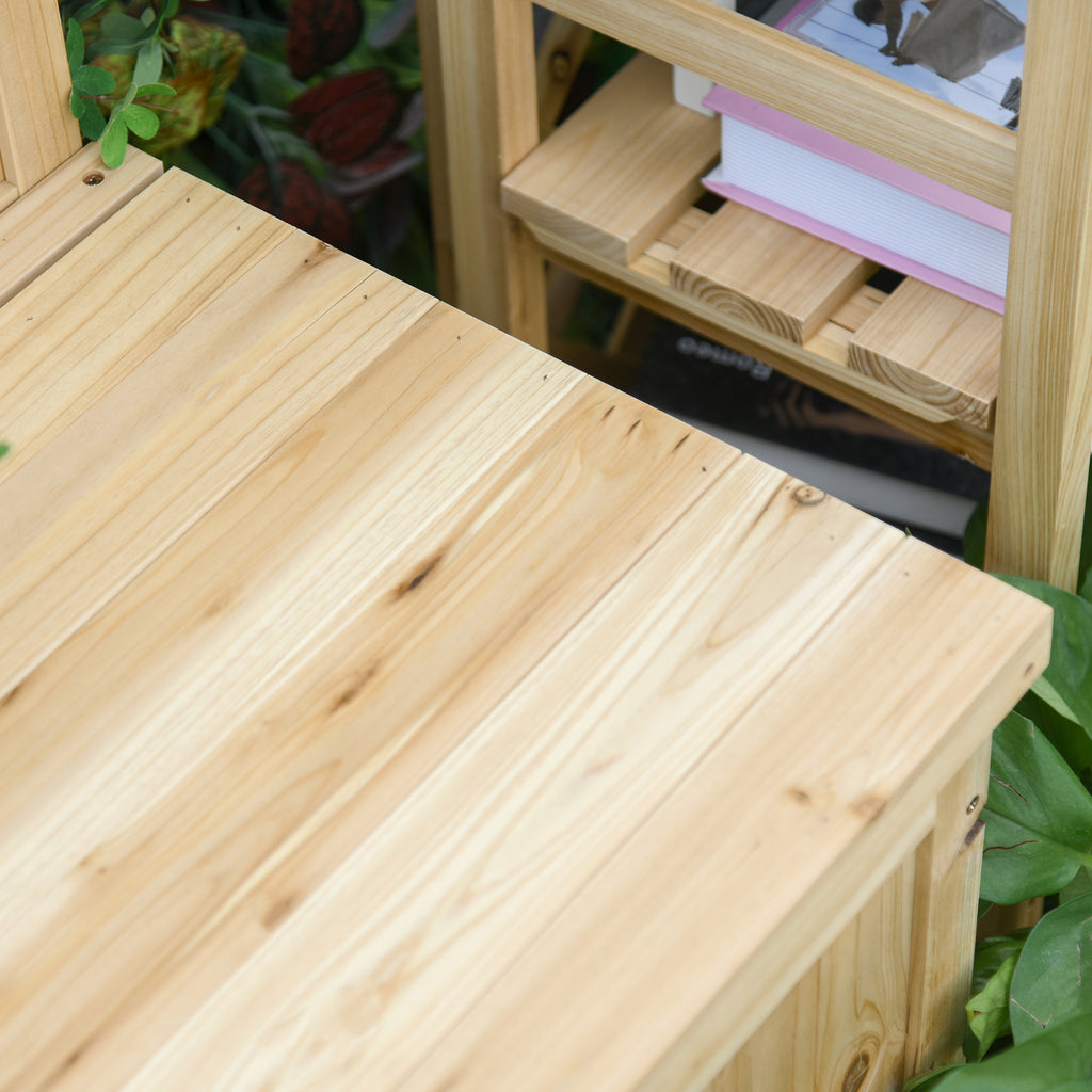 Outdoor Storage Bench in Natural Fir Wood with Backrest for Garden and Terrace, 115x45x75cm