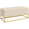 Rectangular Storage Bench with Padded Seat and Steel Legs, 110x44x49 cm, Beige