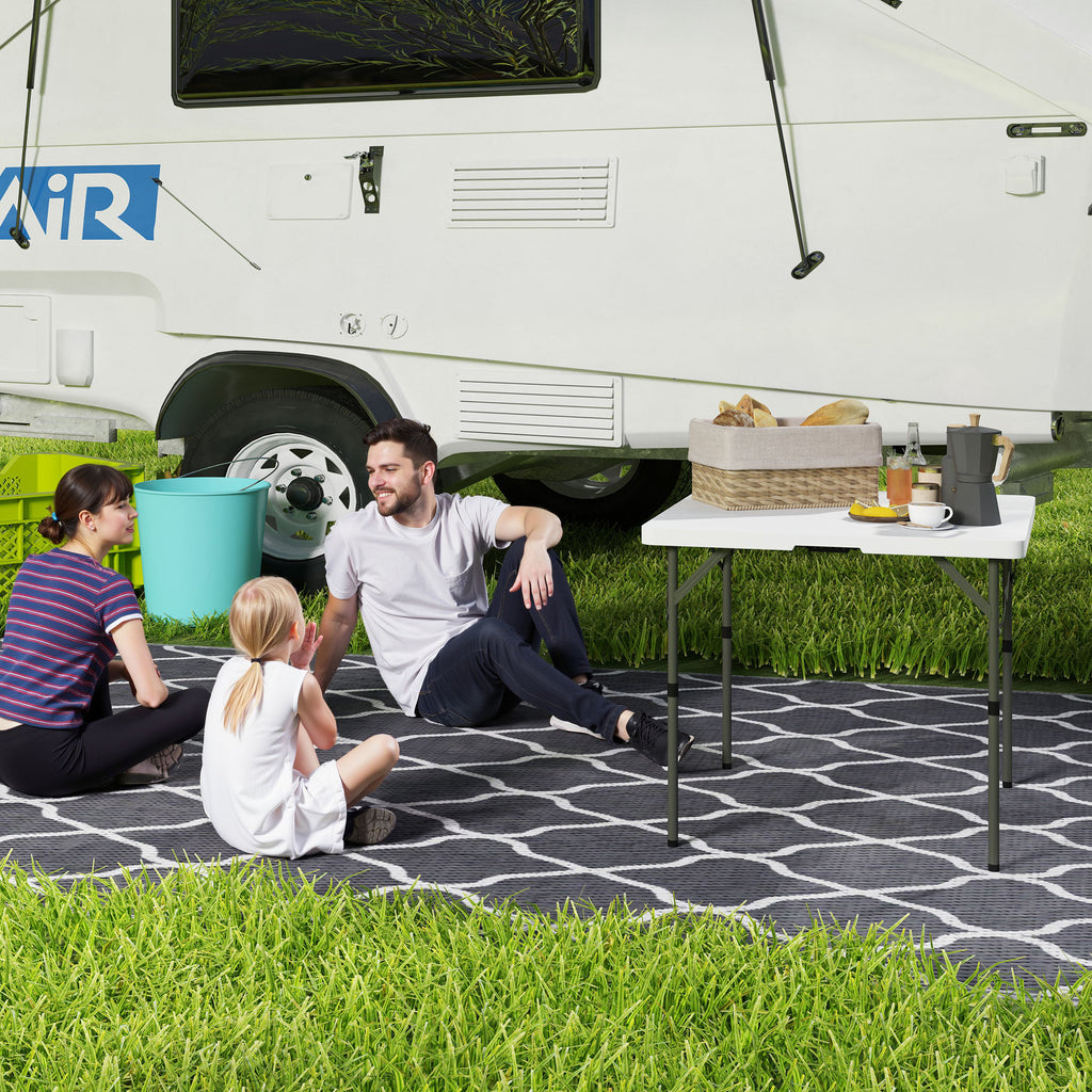 Folding Camping Table with 2 Adjustable Heights in HDPE and Metal, 86x86x74 cm, White