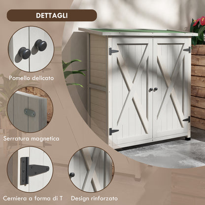 Outdoor Cabinet in Fir Wood with 2 Shelves with Waterproof Roof, 110x55x117 cm, Gray