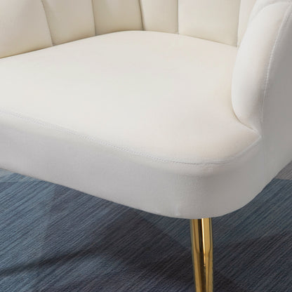 Velvet Upholstered Chair with Shell Backrest for Bedroom and Living Room, 63x65x84cm, Beige