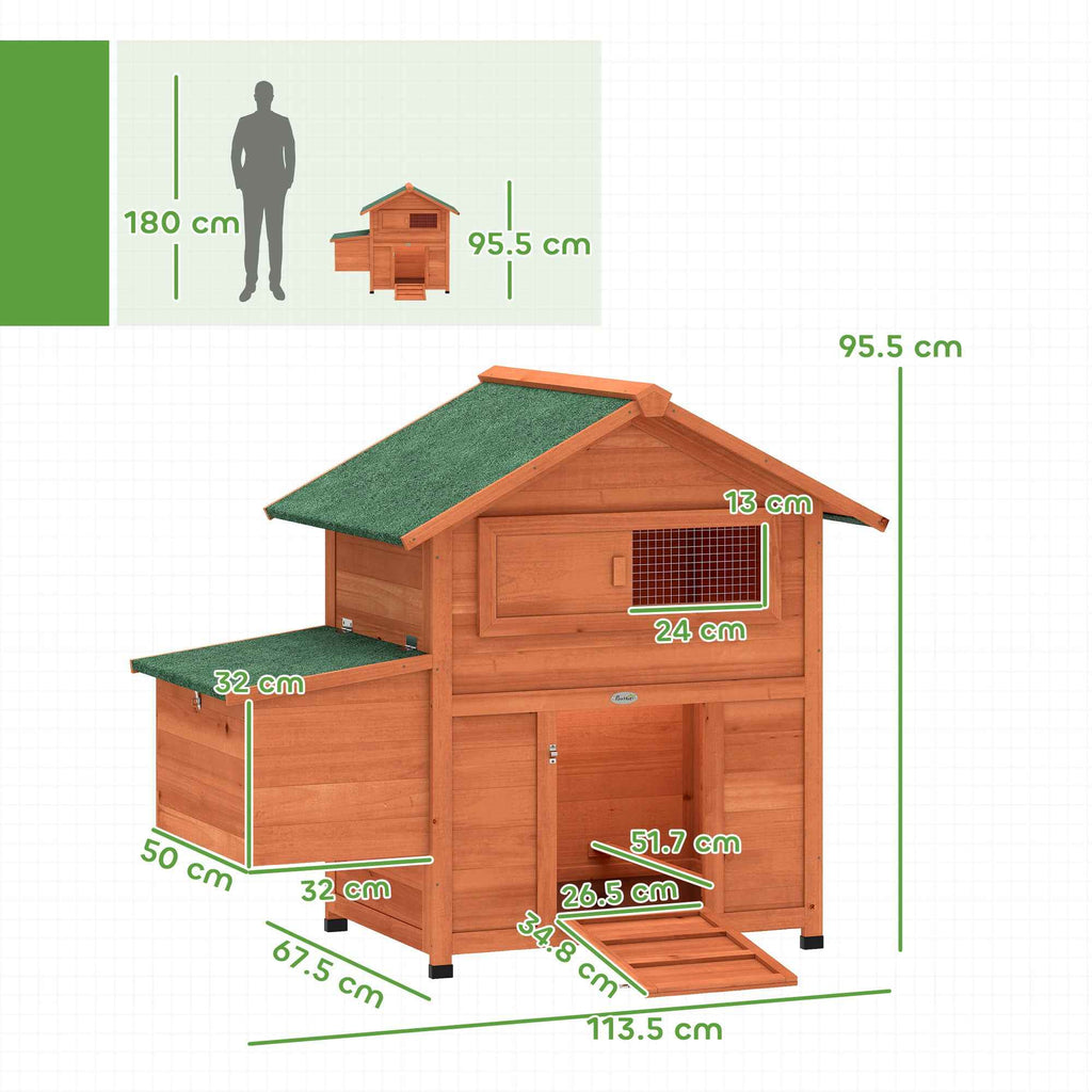 PawHut Wooden Chicken Coop with Nest, Waterproof Roof, Removable Tray, 2 Perches, Ramp, Window, for 2 Chickens, Ducks, Orange