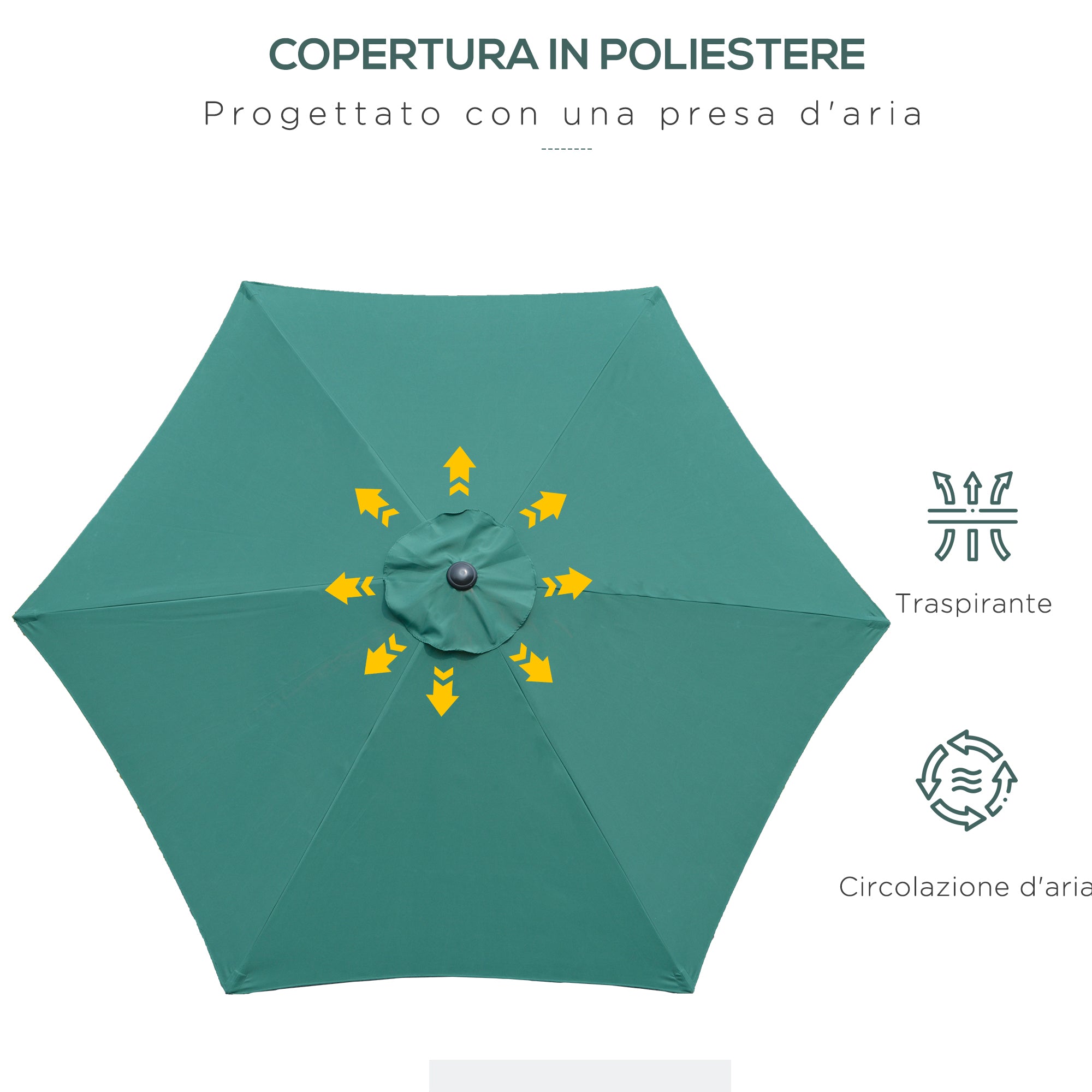 2.6x2.4m Garden Umbrella with Tilting Head, in Aluminum and Polyester, Dark Green and Black