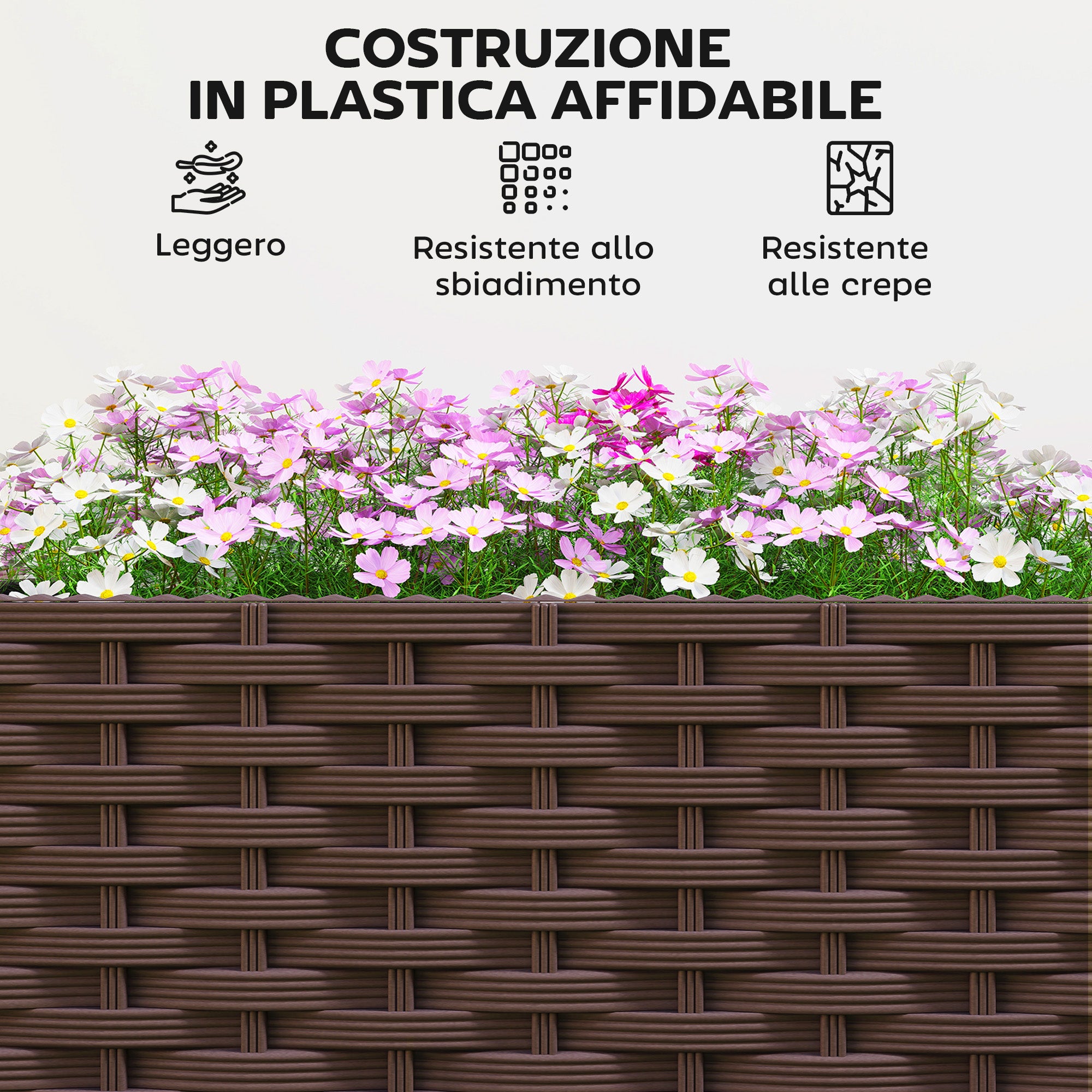 Outsunny 130L Raised Trellis Planter with Lockable Wheels and Self-Watering System, Brown