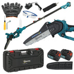 2-in-1 Cordless Chainsaw with Telescopic Pole, Brushless Motor, 2 Batteries and Safety Lock, Blue