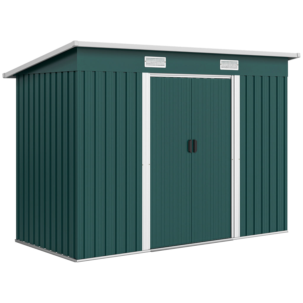 Outsunny Steel Garden Shed 272 x 134 cm with Double Sliding Doors and 2 Vents, Green