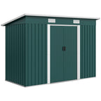 Outsunny Steel Garden Shed 272 x 134 cm with Double Sliding Doors and 2 Vents, Green