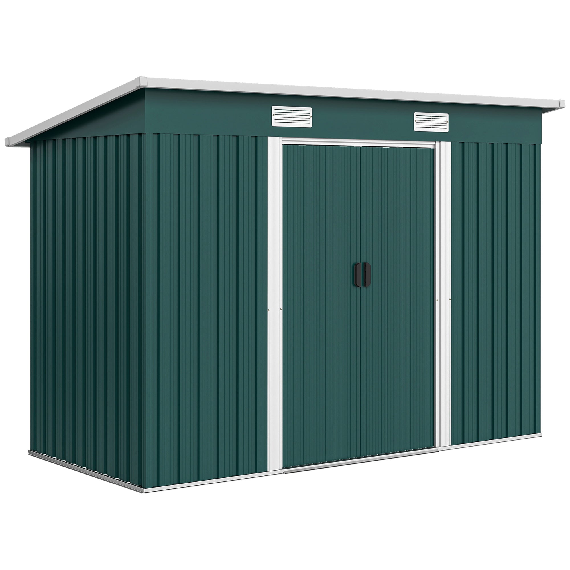 Outsunny Steel Garden Shed 272 x 134 cm with Double Sliding Doors and 2 Vents, Green