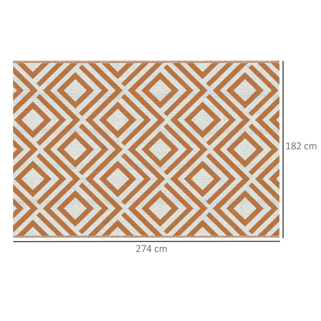 Outdoor Carpet for Balcony and Terrace Reversible with Geometric Pattern, 182x274 cm, Brown and White