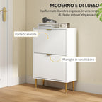 Slim Shoe Rack for 12 Pairs of Shoes with 2 Drop-Down Drawers and Adjustable Shelves, 60x24x91.5 cm, White