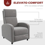 160° Reclining Armchair in Linen Effect Fabric with Square Armrests, 64x86x102 cm, Grey - Borgè