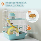 PawHut 3-Tier 12-Tube Hamster Cage with House, Ramp, and Accessories, Metal and Plastic, 34.5x27.5x41 cm, Grey