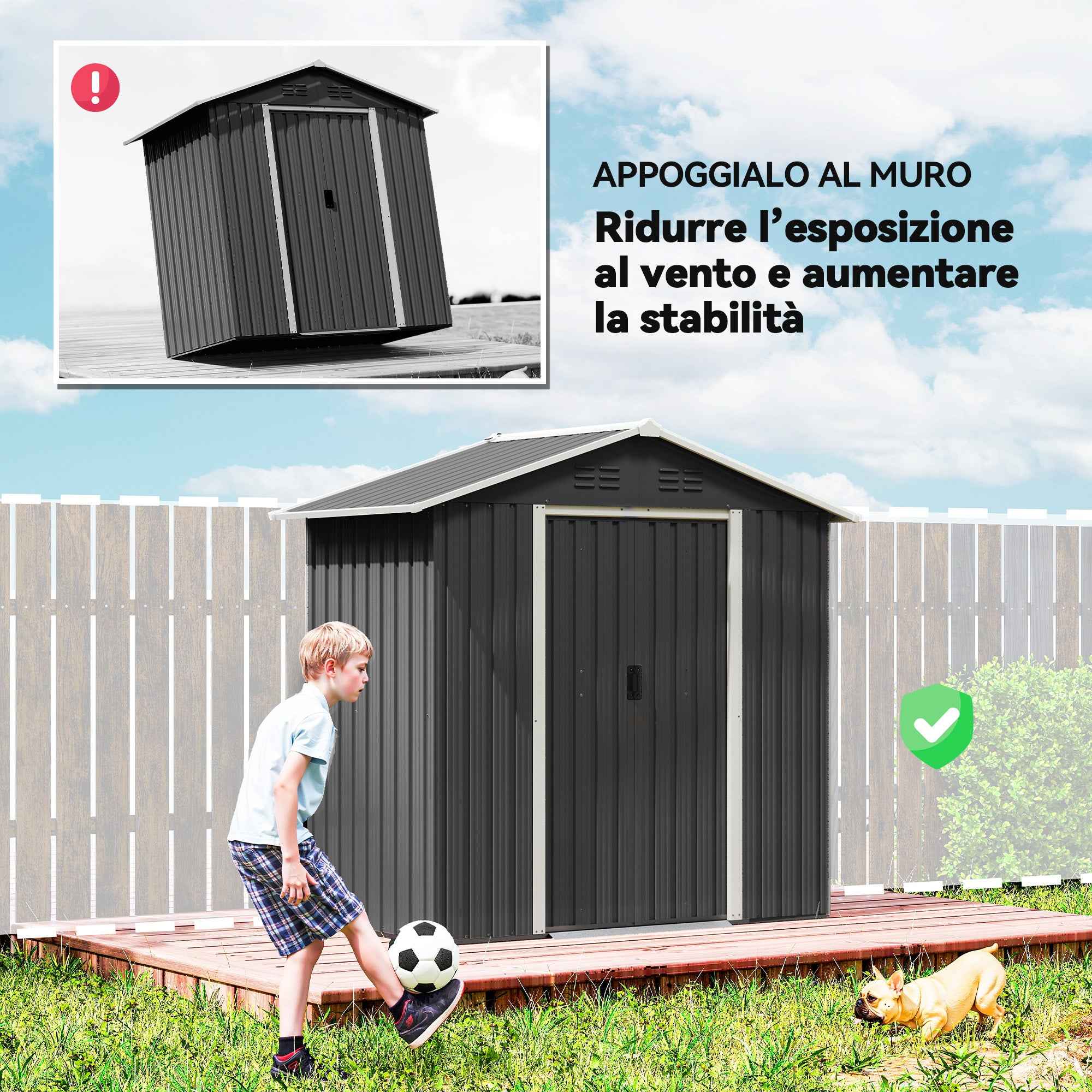 Outsunny Garden Shed Steel Tool Storage Shed 194x107x191 cm, Grey