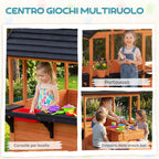 Wooden Playhouse, Indoor/Outdoor Playhouse for Children Ages 3-8 with Table and Benches, Brown