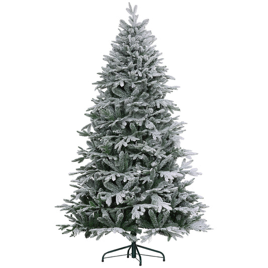 CHRISTMAS TREE - 180cm Snowy Christmas Tree with 2531 Branches Tall and Narrow with Folding Base, Green