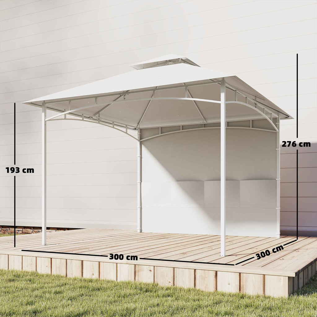 Outsunny 3x3m Metal Garden Gazebo with Curtains, Storage Pockets and Ceiling Hook, Cream White
