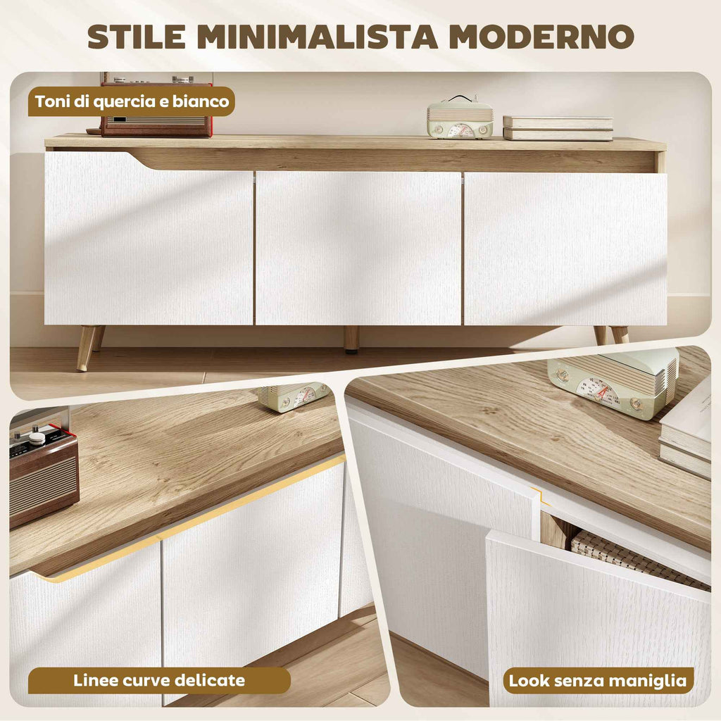 HOMCOM 55" Max 3-Section TV Stand with Adjustable Shelf, Wooden, 120x35x45.5 cm, White and Oak