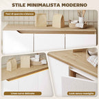 HOMCOM Modern 3-Door Sideboard with 3 Adjustable Shelves and 5 Wooden Legs, 107x35x76.5 cm, White and Oak