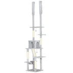 Ceiling Cat Tree with Adjustable Height 225-255 cm with House and Hammock, Light Grey