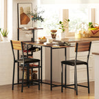 Folding Bar Counter and 2 High Stools with Backrest, Wine Rack and Glass Holder, Brown