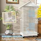 PawHut Wheeled Bird Aviary with Removable Tray, Perches and Feeders, Steel, 79x65x155 cm, White