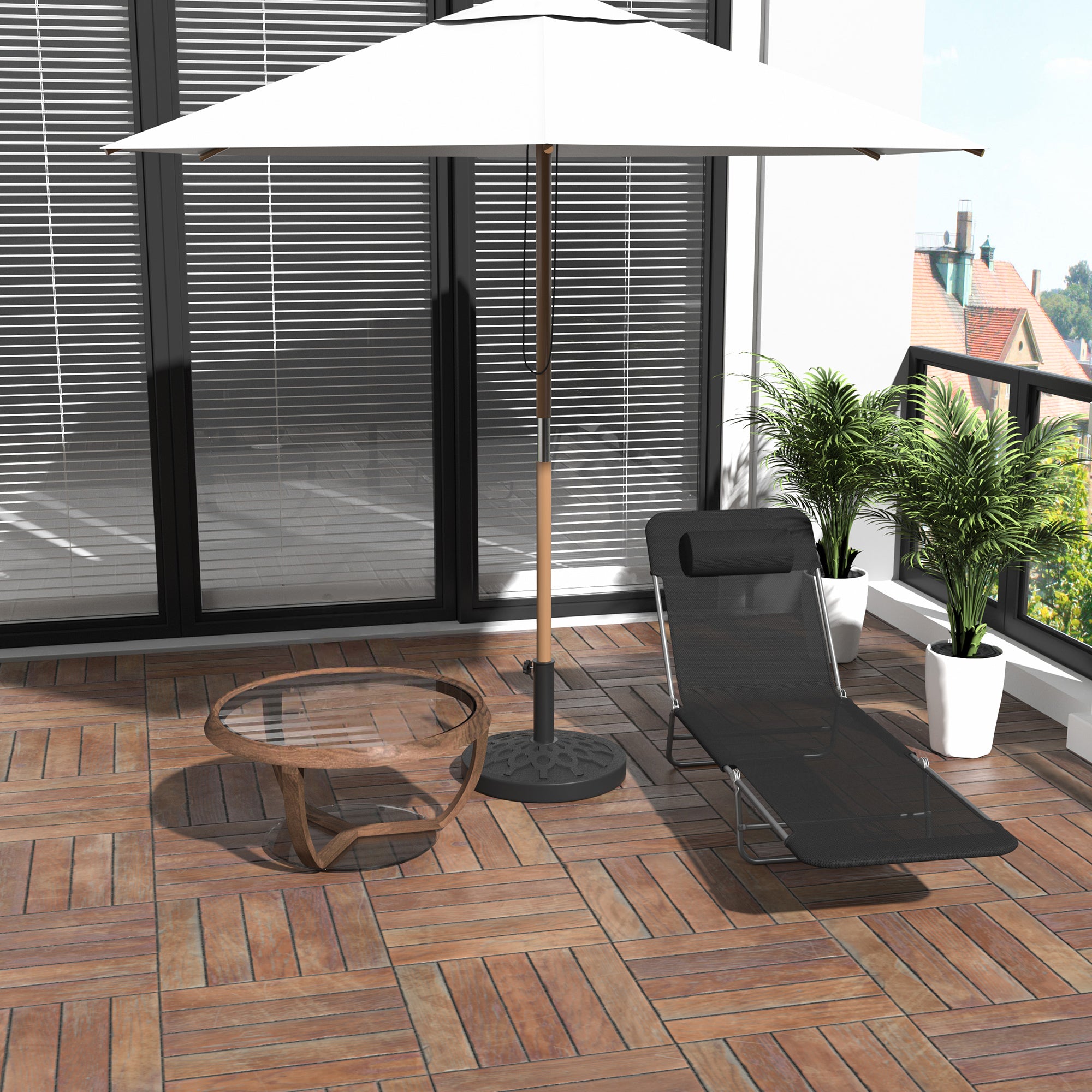 Folding Sun Lounger with Reclining Backrest and Cushion, 182x56x24.5cm