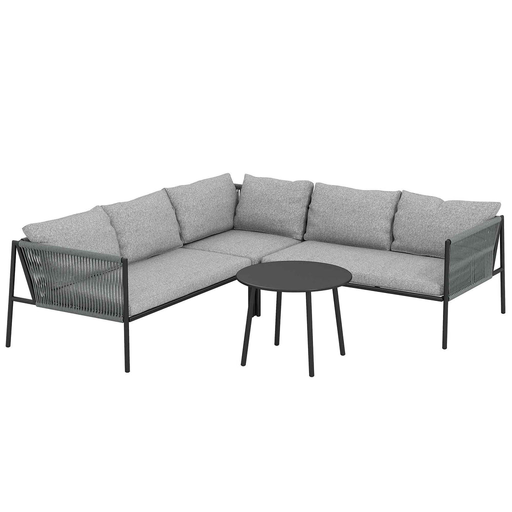 Outsunny Rattan Garden Lounge Set with Modular Corner Sofa, Coffee Table, and Cushions, Grey