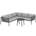 Outsunny Rattan Garden Lounge Set with Modular Corner Sofa, Coffee Table, and Cushions, Grey