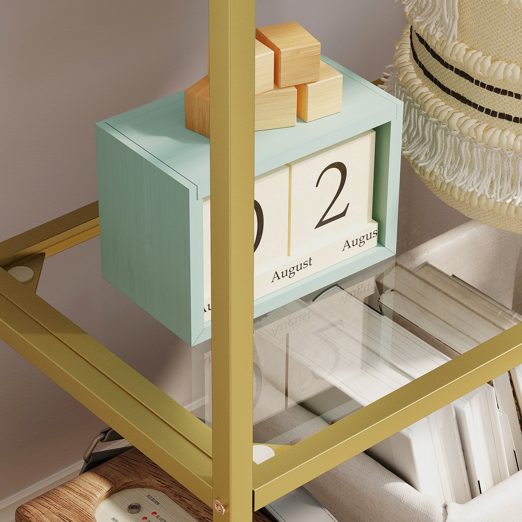 5-Tier Arched Storage Shelf in Steel and Tempered Glass, 60x30x175 cm, Gold