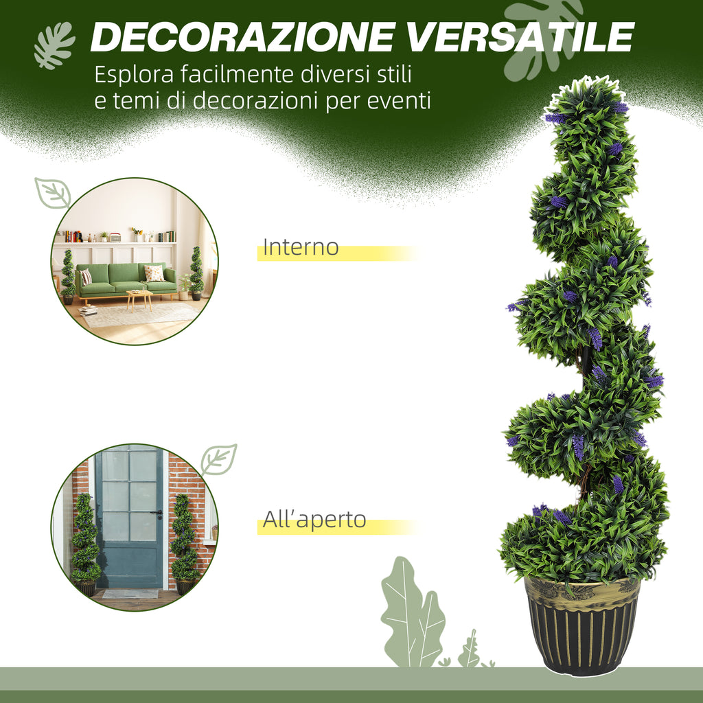 HOMCOM Set of 2 Artificial Boxwood Spiral Plants with UV Protection and Lavender, 115cm, Green and Blue