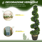 HOMCOM Set of 2 Artificial Boxwood Spiral Plants with UV Protection and Lavender, 115cm, Green and Blue