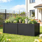 Outsunny Steel Raised Garden Bed with Divider, Reinforced Corners and Secure Edge, Open Bottom, Black